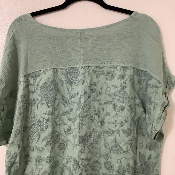 Green Lagenlook Cottagecore Bohemian Boho Hippie Cotton Linen Gauzy Blouse 1X - Picture 5 of 8